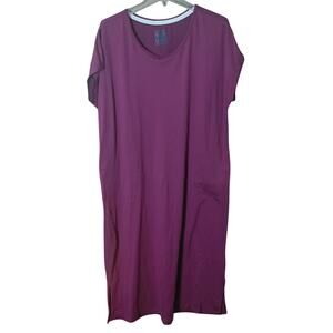 Muk Luk Women XL Purple Knit Short Sleeve Pockets Midi Shirt Dress